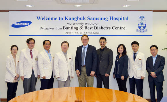사진 왼쪽부터 당뇨혈관센터 이은정교수/박성우센터장, 전호경 진료부원장, 신호철 원장, 게리 루이스 BBDC센터장(Director of BBDC), 무하마드 맘디니 연구 책임자(Director, Applied Health Research Centre at St.Michael's Hospital), 우미나 교수(Division Head of Endocrinology and Metabolism at St.Michael's Hospital), 손정일 기획실장, 강상권 행정부원장