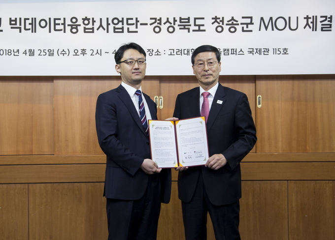 이영환 고려대 빅데이터융합사업단 부단장(왼쪽)과 한동수 경상북도 청송군수(오른쪽)