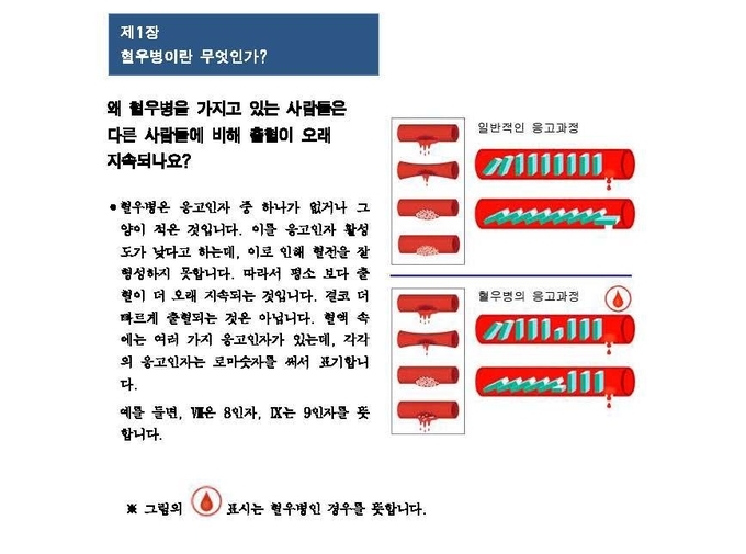이미지 출처: 한국혈우재단 홈페이지(//www.kohem.org/load.asp?subPage=110) ⓒ세계혈우연맹(World Federation of Hemophilia), 2005