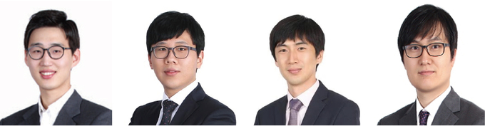 (좌측부터) 제 1저자 신재호 석박통합과정, 양승훈 석박통합과정, 교신저자 이철호 교수, 교신저자 왕건욱 교수